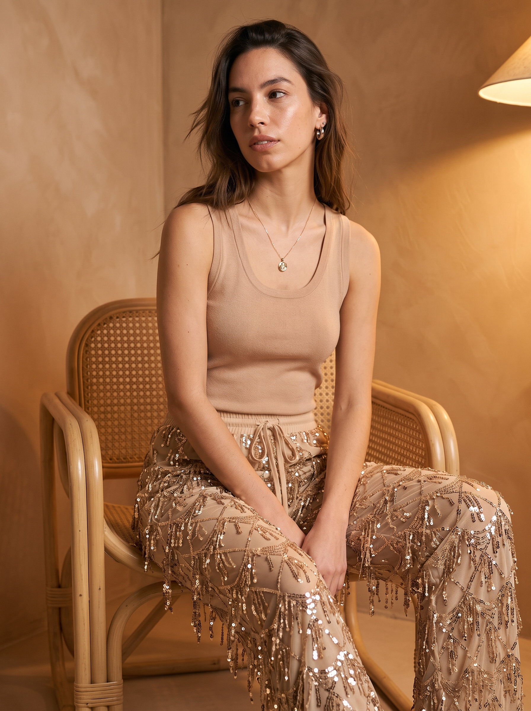 Belise Soiree pantalon dorado champan - detalle