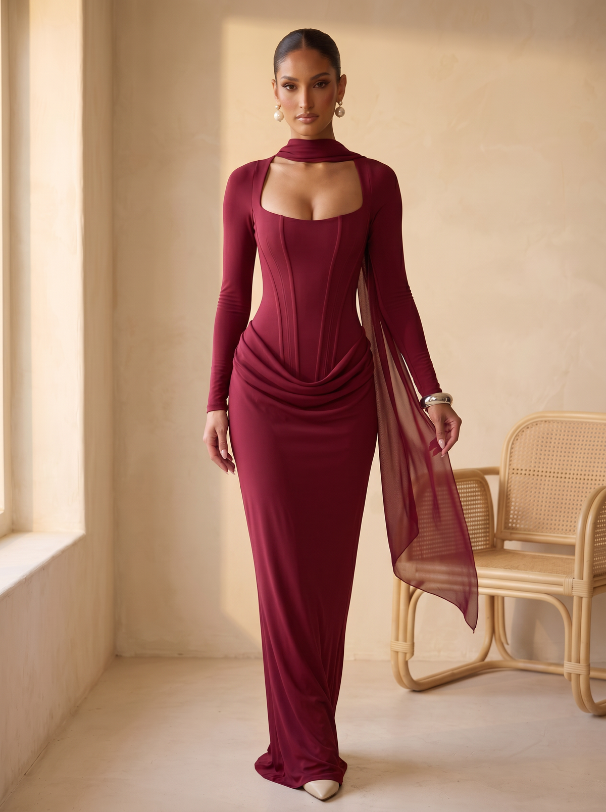 Domino bodycon burdeos