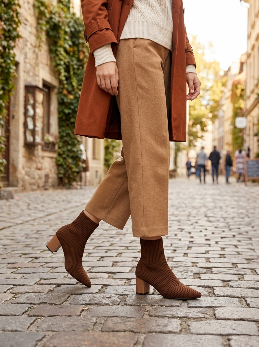 Belise Cortina · Botín Calcetín Elástico Marrón look