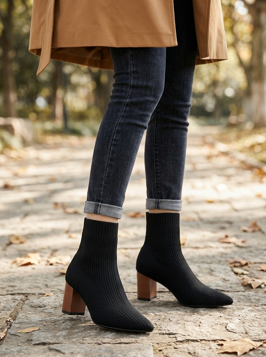 Belise Cortina · Botín Calcetín Elástico Negro look